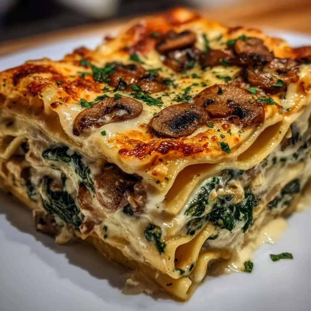 Ultimate Creamy Spinach Mushroom Lasagna with Three Cheese Blend - tertiary view